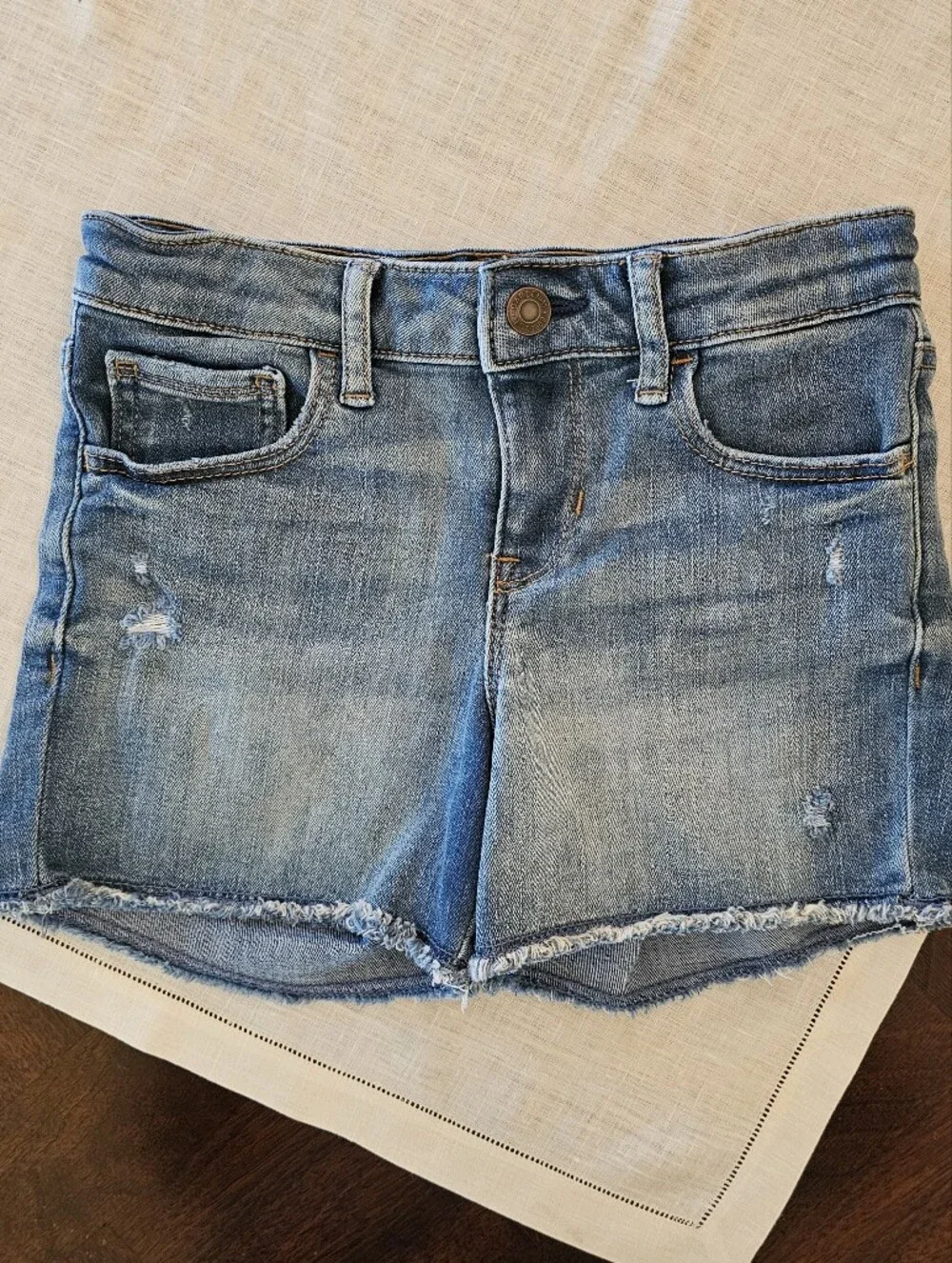 Gap Kids Girls Blue Denim Cut-Off Distressed Frayed Midi Shorts Sz M 8/9
